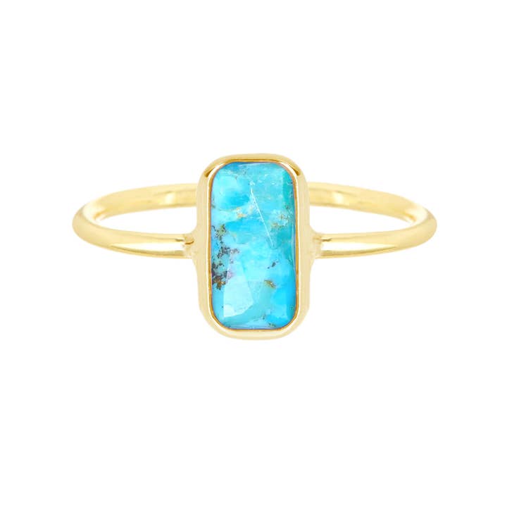 Zoey Simmons - Wholesale Single Stone/Solitaire Ring - Turquoise Petite Rectangle Ring - GF