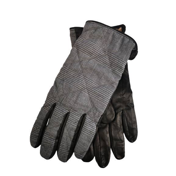 Leather Gloves with Wool Glen Check for wholesale by Hommard