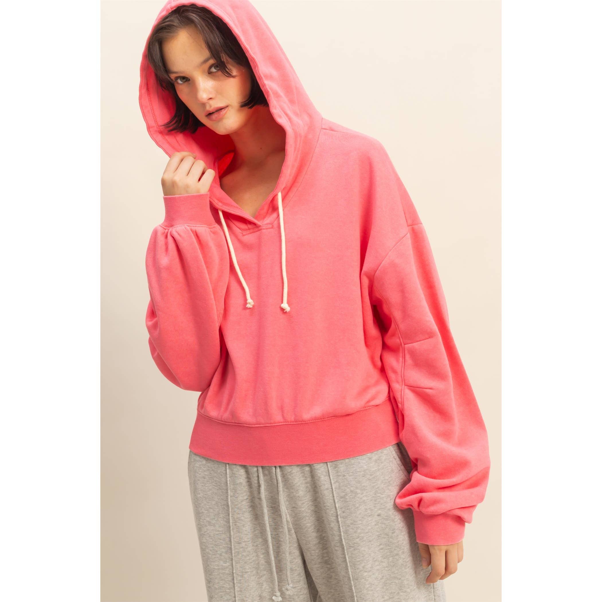 HYFVE - Vente Sweat à capuche – femme - Hoodie court à manches longues avec détail à cordon de serrage et col en V.27