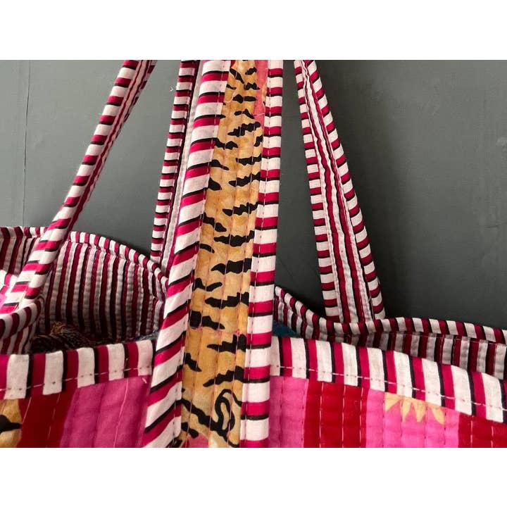 Bhawana Handicrafts - Wholesale Tote Bag - Women's - Tiger & Floral Quilted Reversible Cotton Eco Tote Bag