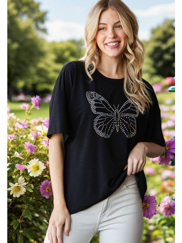 HEIMISH - Wholesale Tunic - Women's - ET7633-13 SHORT SLEEVE BUTTERFLY RHINESTONE TOP9