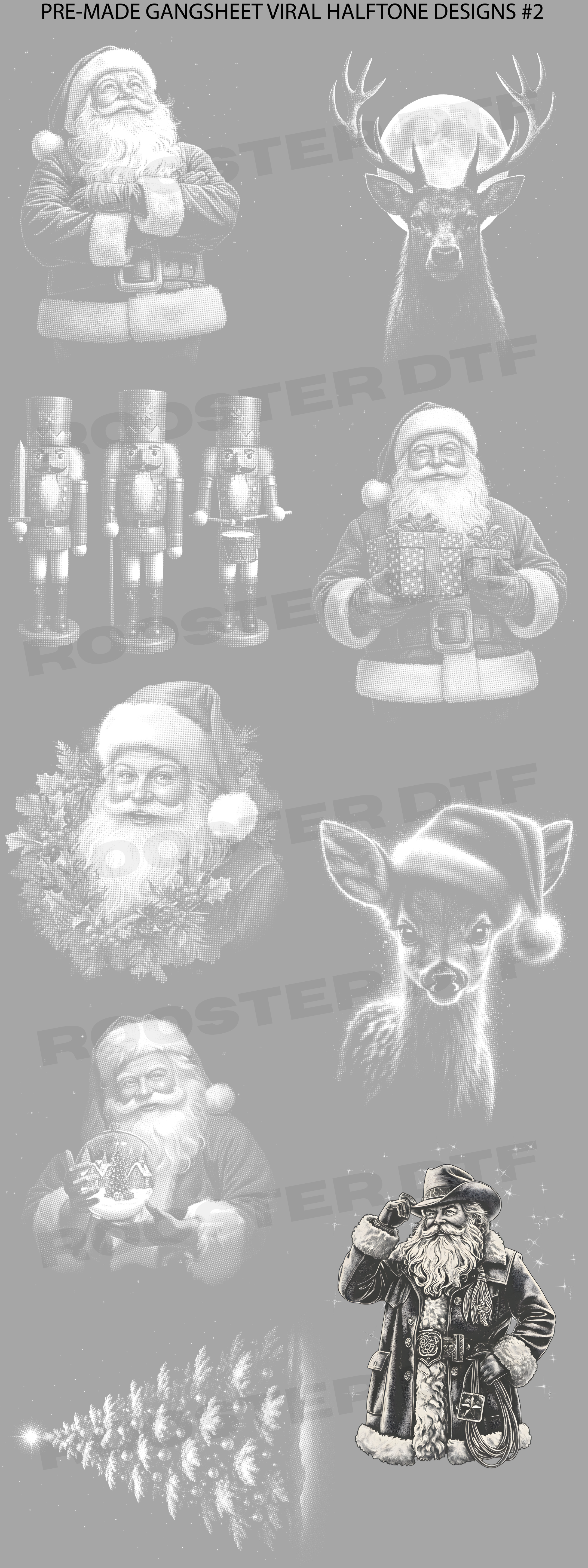 Rooster DTF Transfer Co - Wholesale Sublimation Transfer - DTF TRANSFER ONLY  - CHRISTMAS VIRAL HALFTONE DESIGNS #2 PRE-MADE GANG SHEET (22x60in)2
