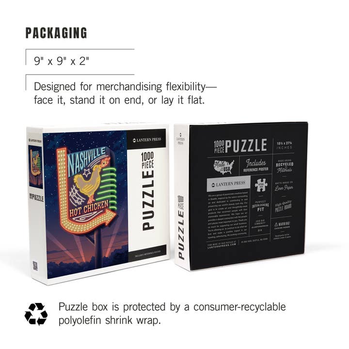 Lantern Press - Wholesale Puzzle - Adult - 1000 PIECE PUZZLE Nashville Tennessee Lithograph Hot Chicken7