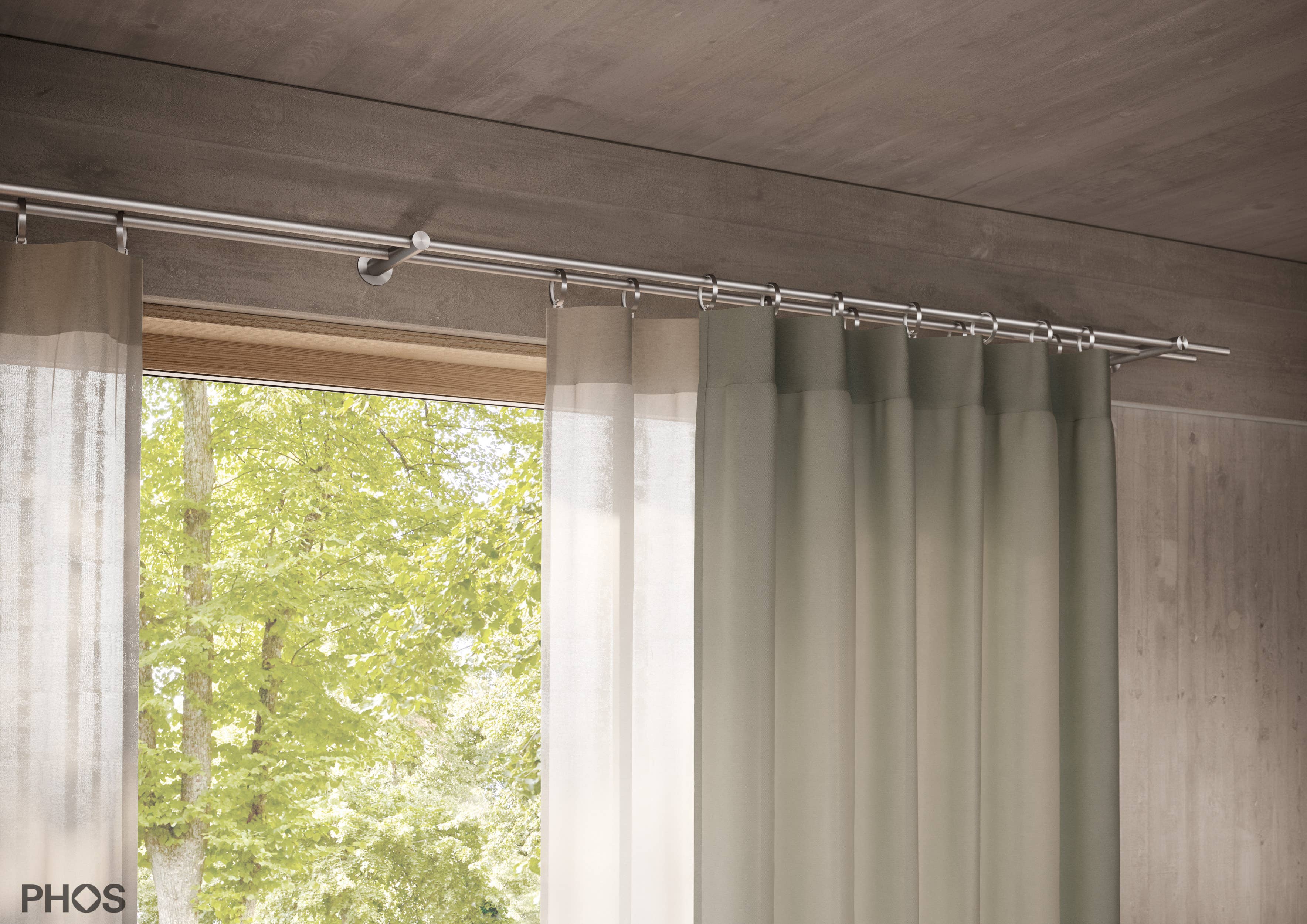 PHOS Design GmbH - Vente Tringles à rideaux - Tringle à rideaux double en acier inoxydable Ø 12 mm, longueur 100 cm2