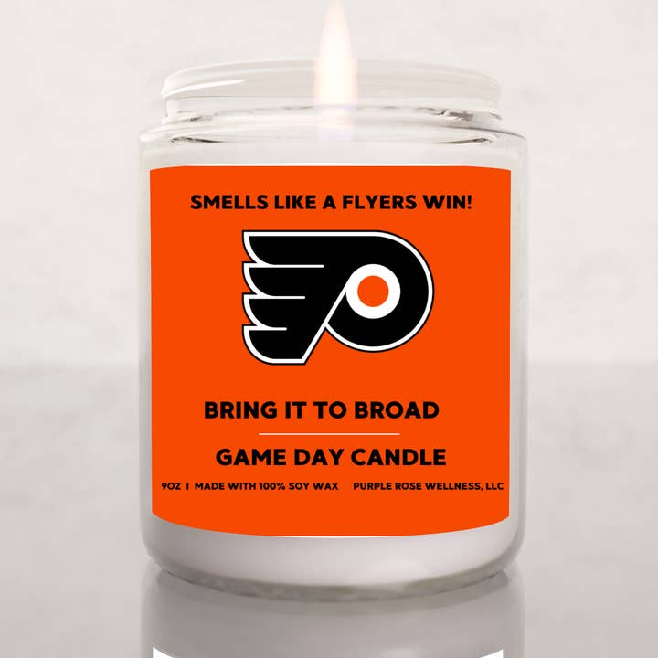 Philadelphia Flyers Hockey Candle for wholesale by Purple Rose Wellness, LLC
