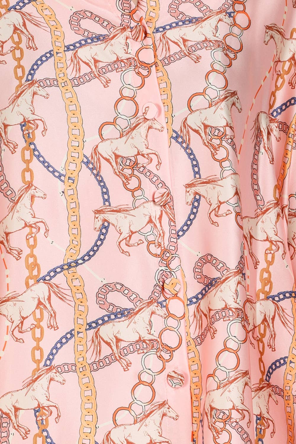 Beulah Style – Blusa - Mulher por atacado – Blusa de Cetim com Estampa de Corrente Multicolorida e Cavalo QC217411