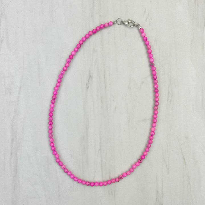 NKS231216-01 Colar de contas de pedra rosa choque de 16 polegadas 4mm por atacado de Western Elite Jewelry