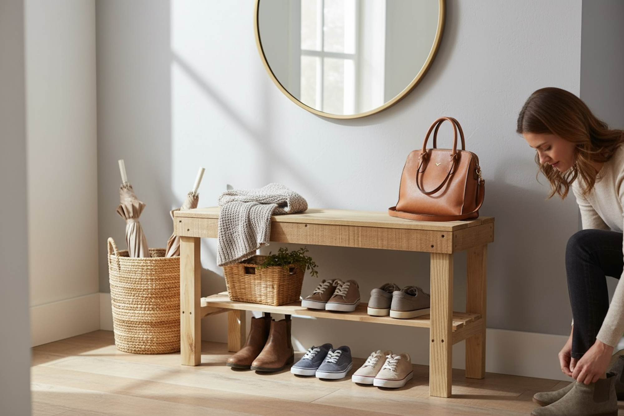 Intrinsic Haven - Vendita all'ingrosso Panche - Panca rustica Farmhouse con una mensola per ingresso11