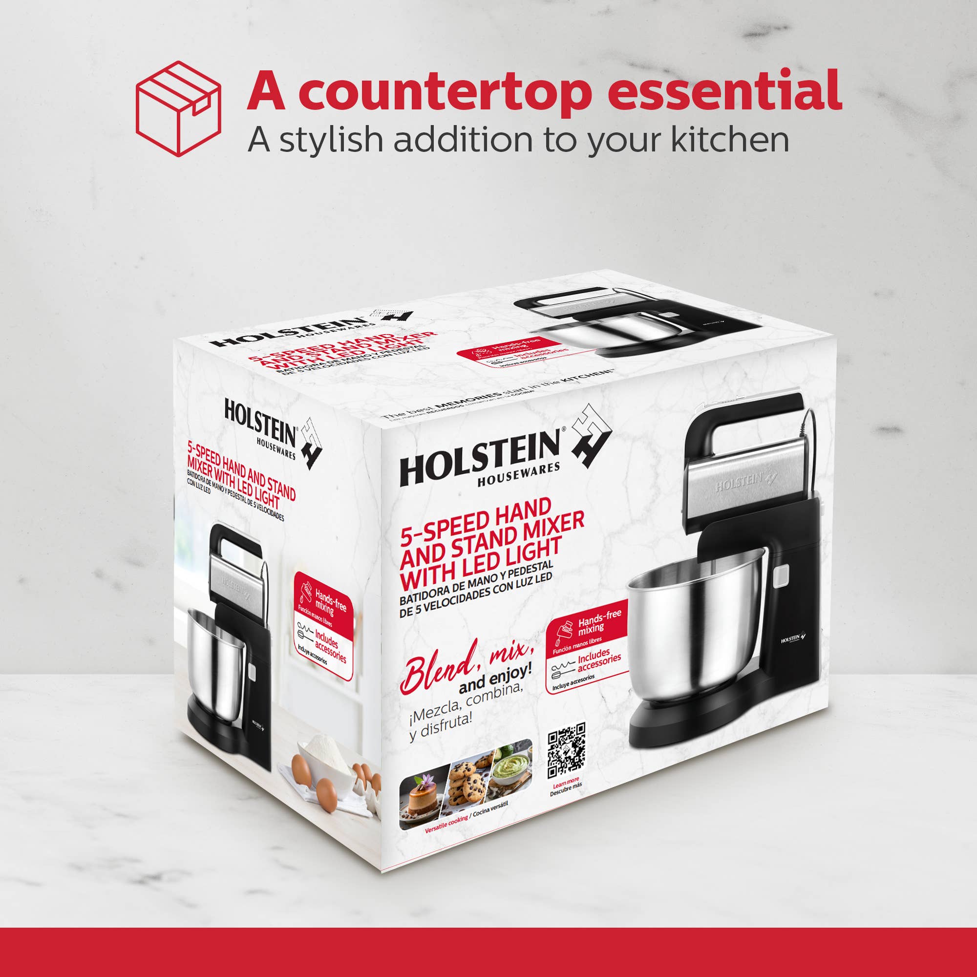 Black 5-Speed Hand and Stand Mixer with LED Light- Single Unit for wholesale on Faire8