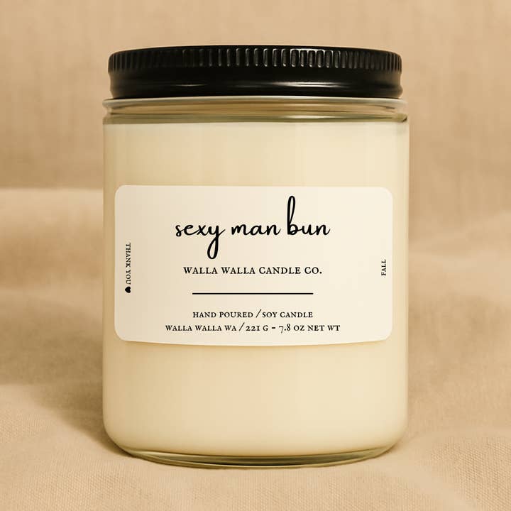 "SEXY MAN BUN" SOY CANDLE for wholesale by Walla Walla Candle Co.