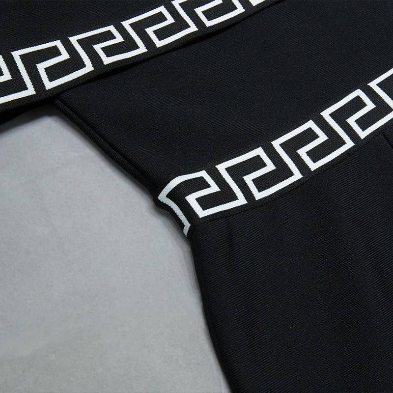 Noir JP014 Combinaison élégante à une épaule à bordure imprimée en vente sur Faire12