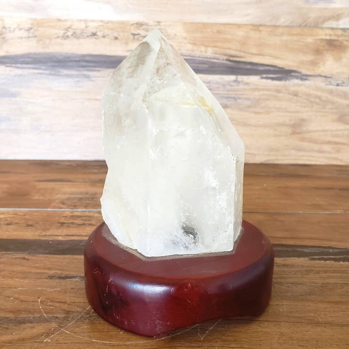 Lámpara de pilar de cuarzo transparente al por mayor sobre base de madera para venta al por mayor de Crystal Joys Wholesale