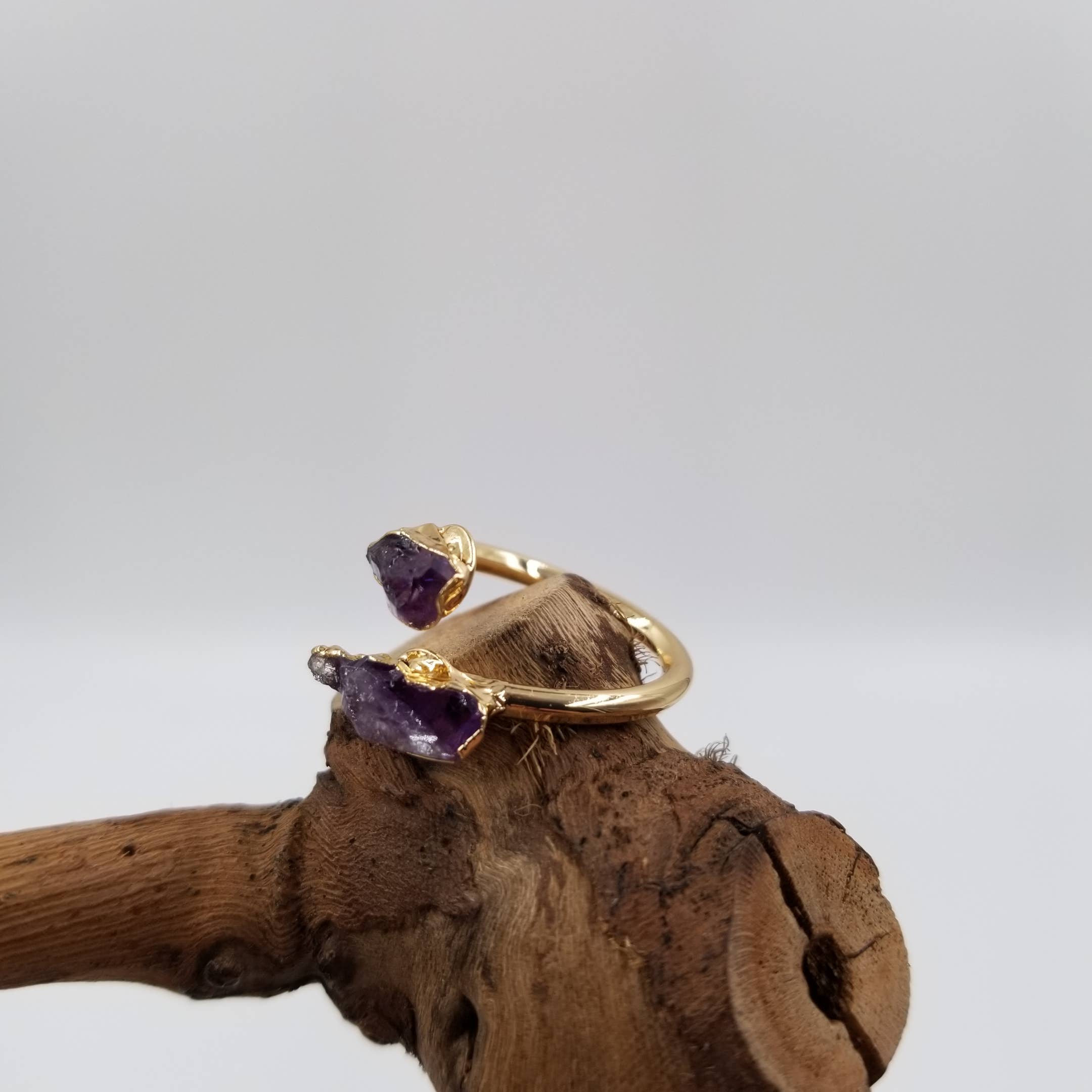 CHAKRA JEWELRY - Wholesale Cocktail/Statement Ring - Natural Black Tourmaline Amethyst Adjustable Ring0
