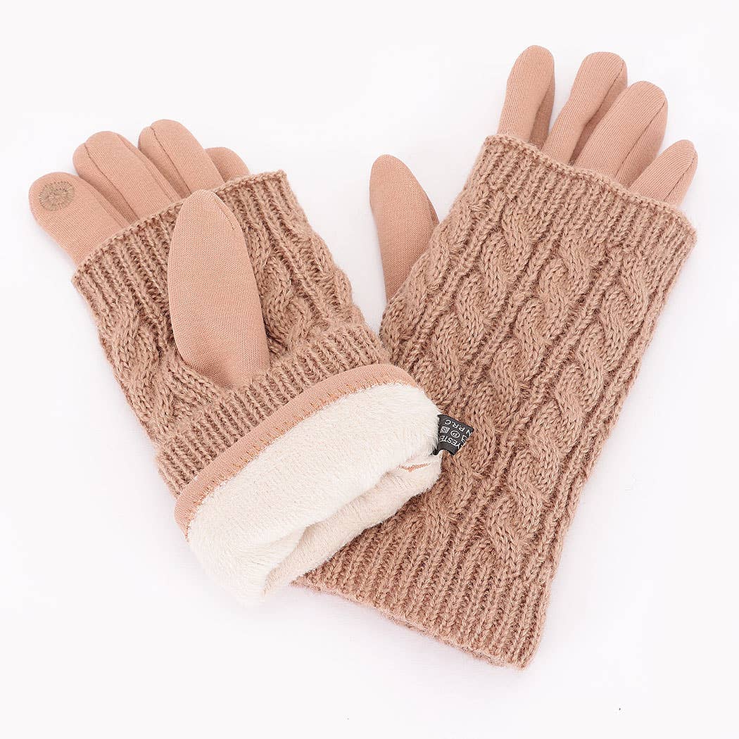 3AM BY H&D ACCESSORIES - Wholesale Gloves - Women's - Polyester Fleece 2pcs Knitted Gloves4