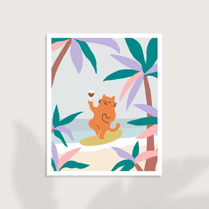 Angela Wan Art - Wholesale Art Print - "Yoga Cat" Matted Print1