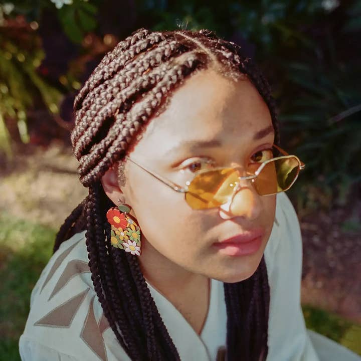 Le Chic Miami - Venta al por mayor Pendientes colgantes - Pendientes con forma de arco floral de color naranja quemado de los 70 - Otoño1