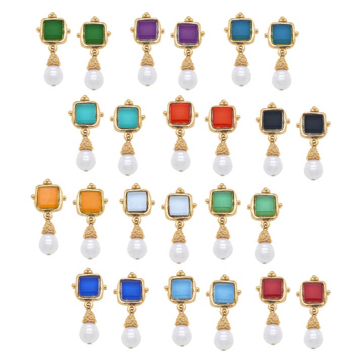 Assortment Charlotte French Glass + Pearl Drop Earrings for wholesale by Susan Shaw
