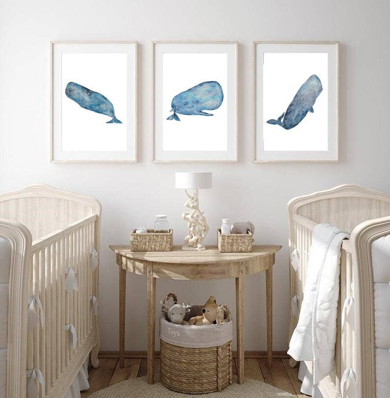 Goodfairyart - Wholesale Gallery Wall Set - Set of 3 Sperm Whale Cachalot Watercolor Painting1