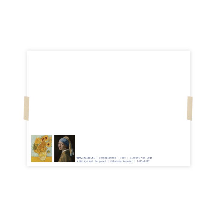 Lylies - Wholesale Postcard - Postcard collage Vermeer & Vincent Girl with a Pearl Earring sunflowers