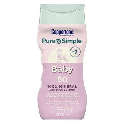 Coppertone Pure & Simple Baby Mineral SPF 50 6 fl oz - Imperfect Container for wholesale by This is Beauty