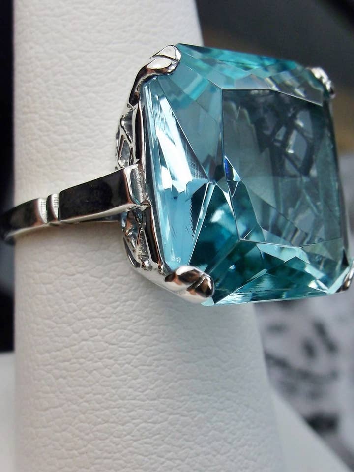 20ct Huge Square Cut Ring/ Sterling Silver Art Deco Ring #1 for wholesale by Silver Embrace Jewelry