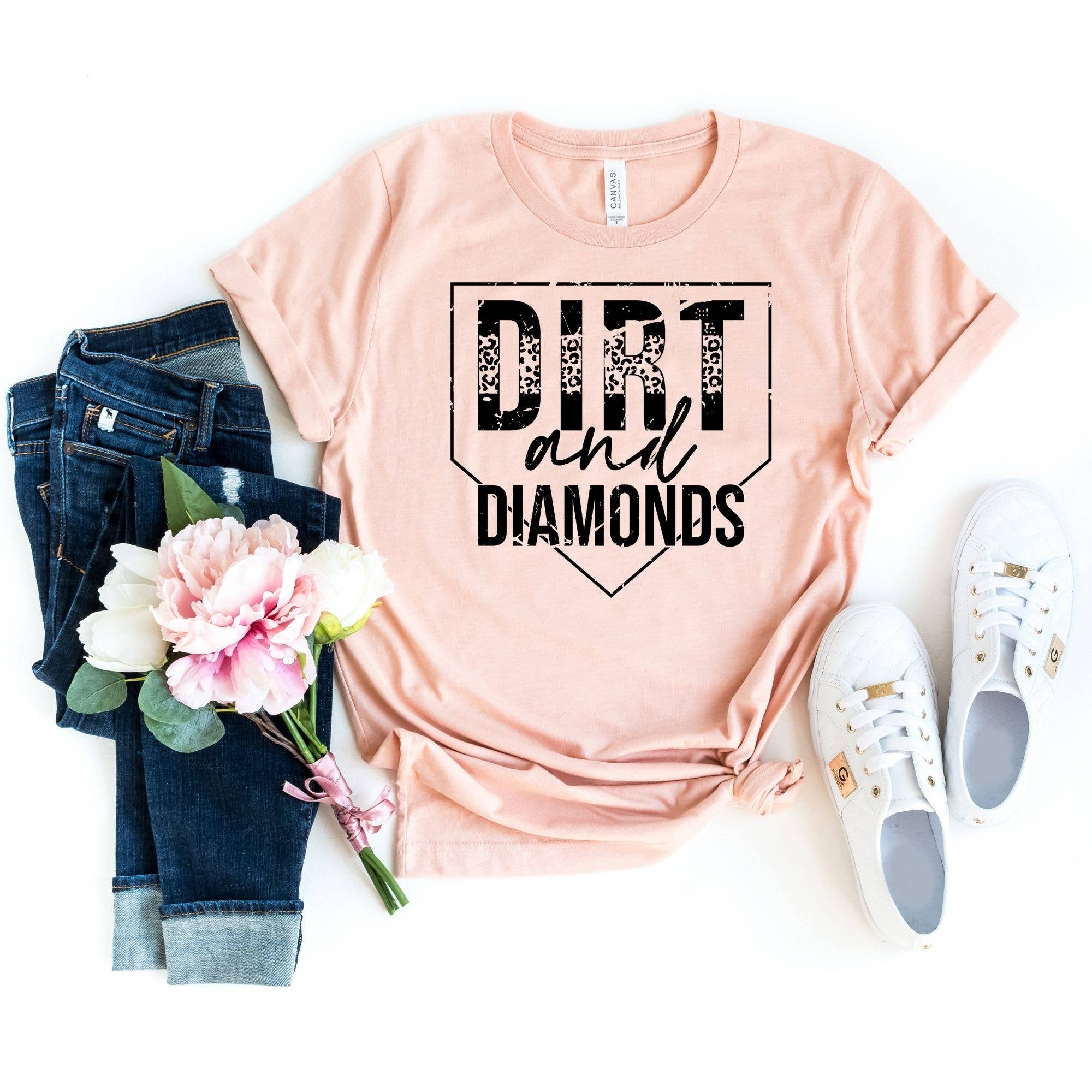 Simply Tees - Wholesale Screen Printed T-Shirt - Women's - Dirt and Diamonds Peach Tee Black Ink0