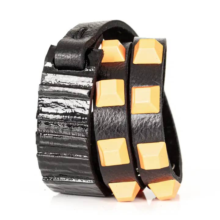 Cinturino in pelle impilabile arancione nero impilabile per la vendita all'ingrosso da parte di The Dark