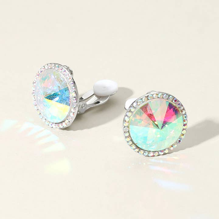Sensibling Corp. - Wholesale Clip-On Earrings - Round Glass Stone Evening Clip On Earrings