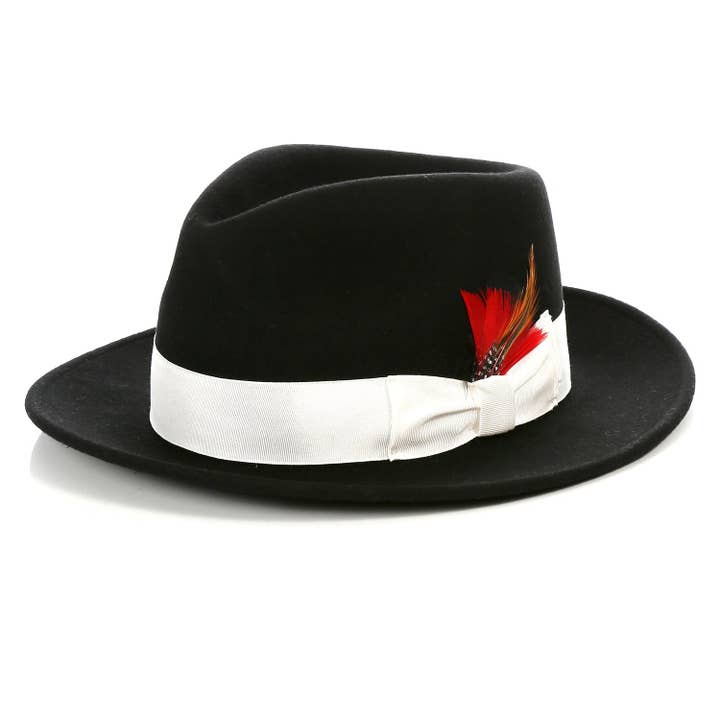 Crushable Fedora Hat in Black With White Band for wholesale by Ferrecci