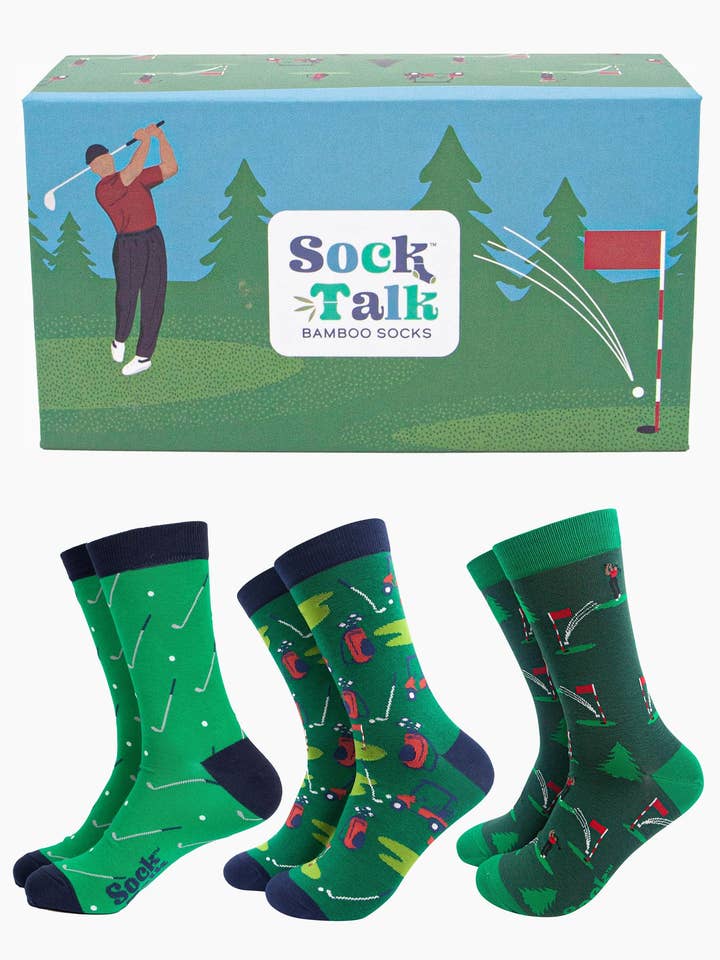 Men's Bamboo Socks Gift Box - Green, Golfing for wholesale by Sock Talk