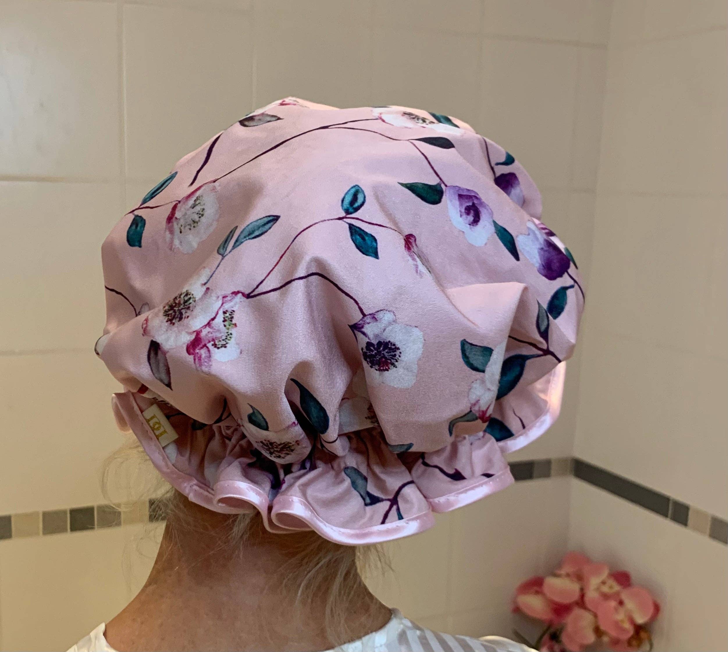 Dilly Daydream – wholesale Sleep cap / bonnet – women's – Pink Rose Satin Shower Cap1