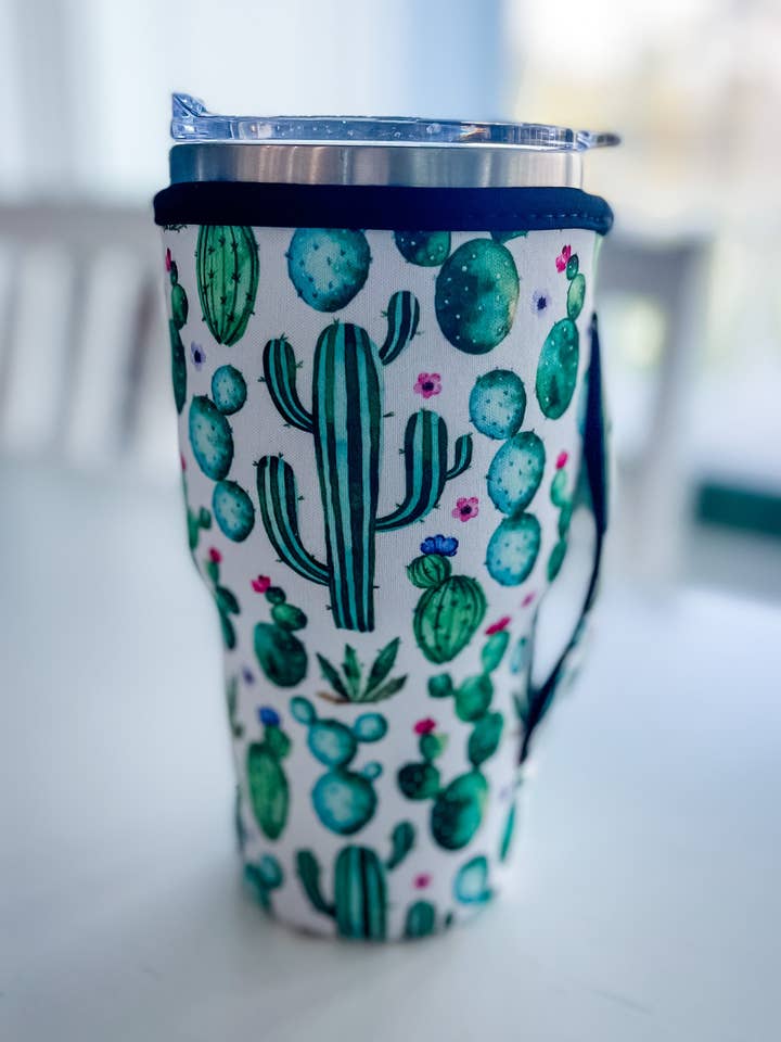 Tumbler Sleeve With Handle "Cactus" for wholesale by Harris Girls & Co.