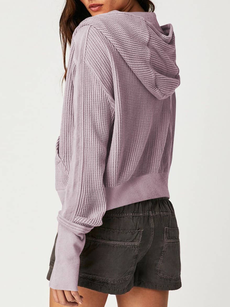 Rosa Clothing - Wholesale Hoodie - Women's - half button zip up waffle crop hoodie sweatshirt jacket18