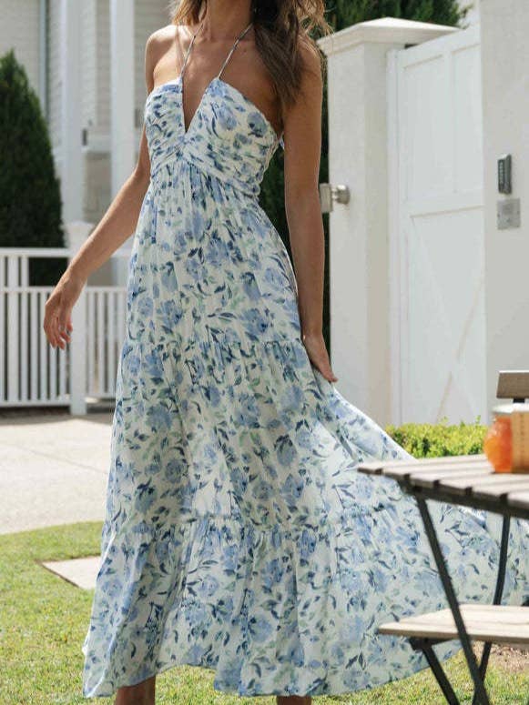 Rosa Clothing - Wholesale Dress - Women's - Plunge halter backless floral swing maxi sun dress11