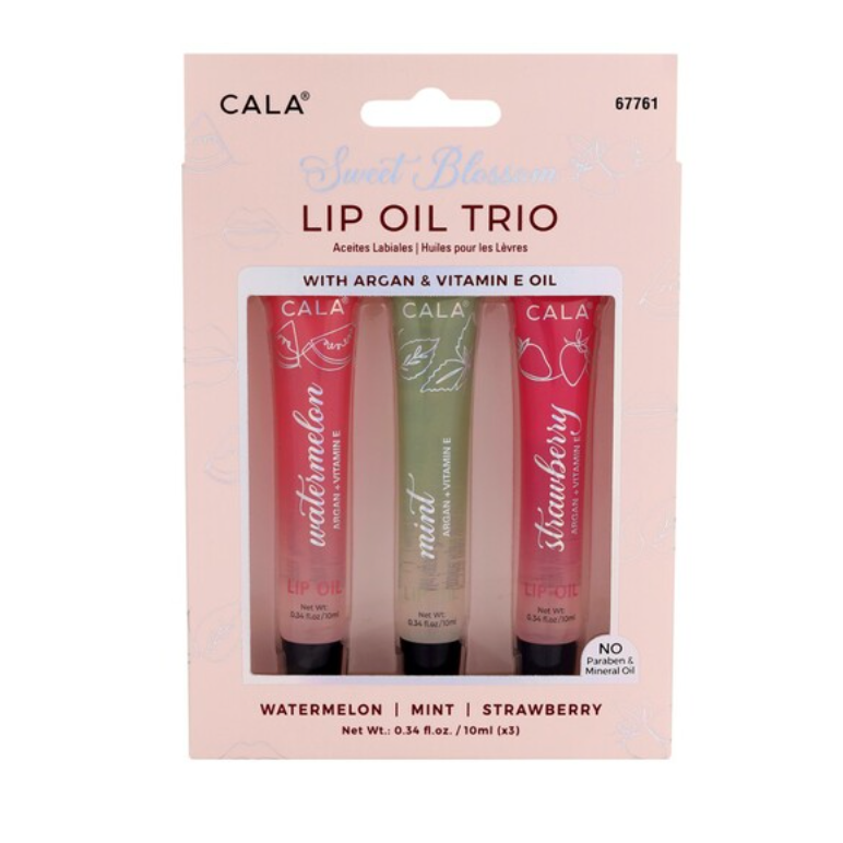 Best Beauty Group - Wholesale Lip Gloss - CALA LIP OIL TRIO WATERMELON STRAWBERRY JOJOBA ARAGAN MINT0