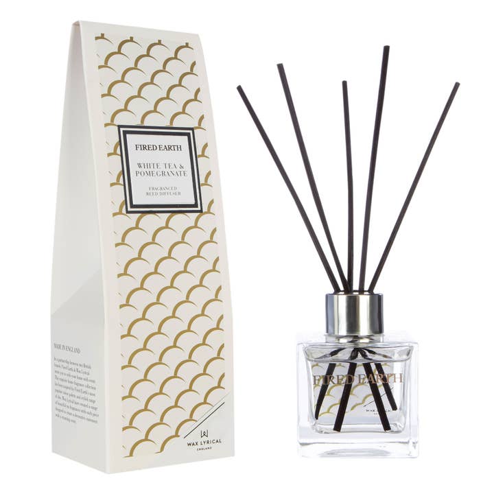Fired Earth Reed Diffuser 100ml, White Tea & Pomegranate for wholesale by Wax Lyrical UK