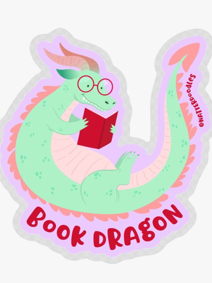Book Dragon Voracious Reader Reading Bookish Library Sticker for wholesale by NatterDoodle