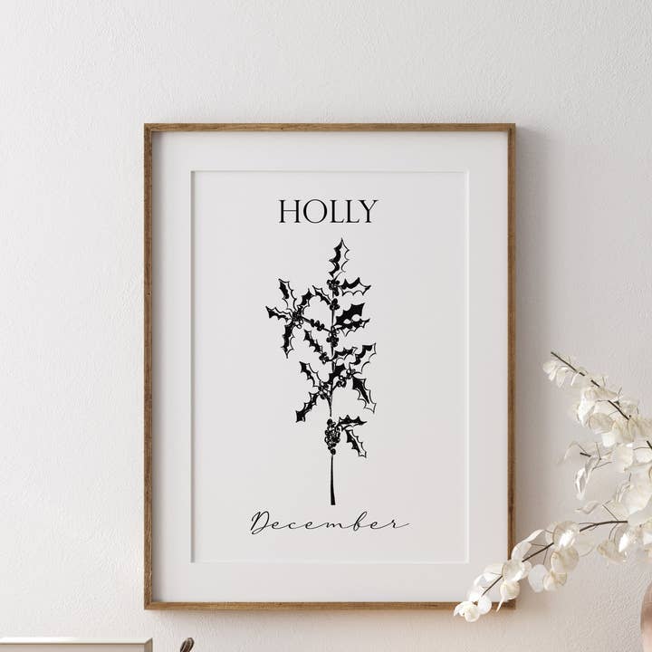 Impressão de Flor de Aniversário de Dezembro - Azevinho por atacado de Wild Spot Studio Paper Goods, Cards and Prints