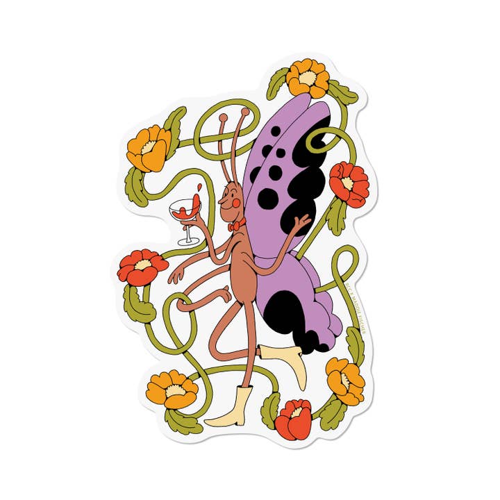 Butterfly Cheers sticker for wholesale by Red Cap Cards