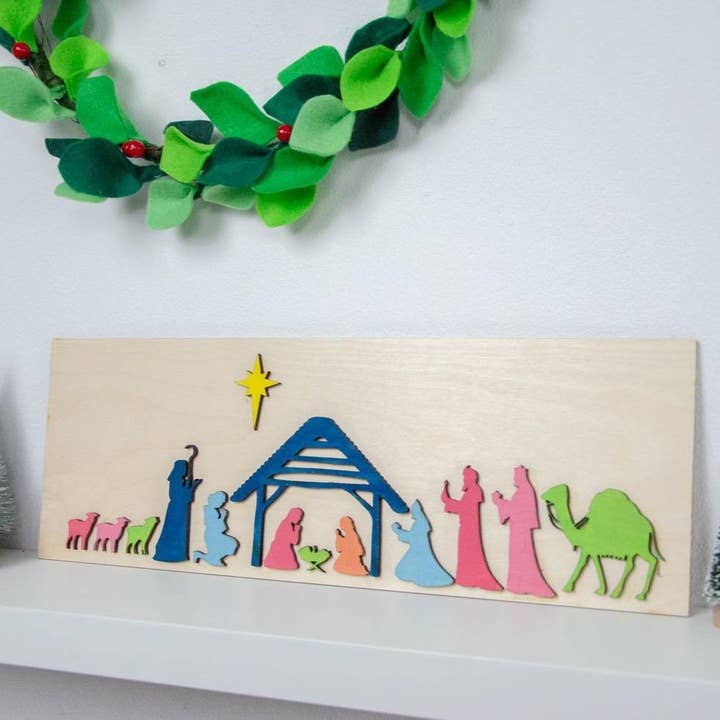 Nativity bright twist christmas wooden sign for wholesale by Birch and tides