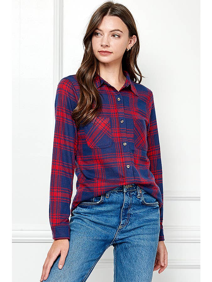 Veracci - Vente Chemise à col boutonné – femme - Chandail à carreaux extensible boutonné pour femme3