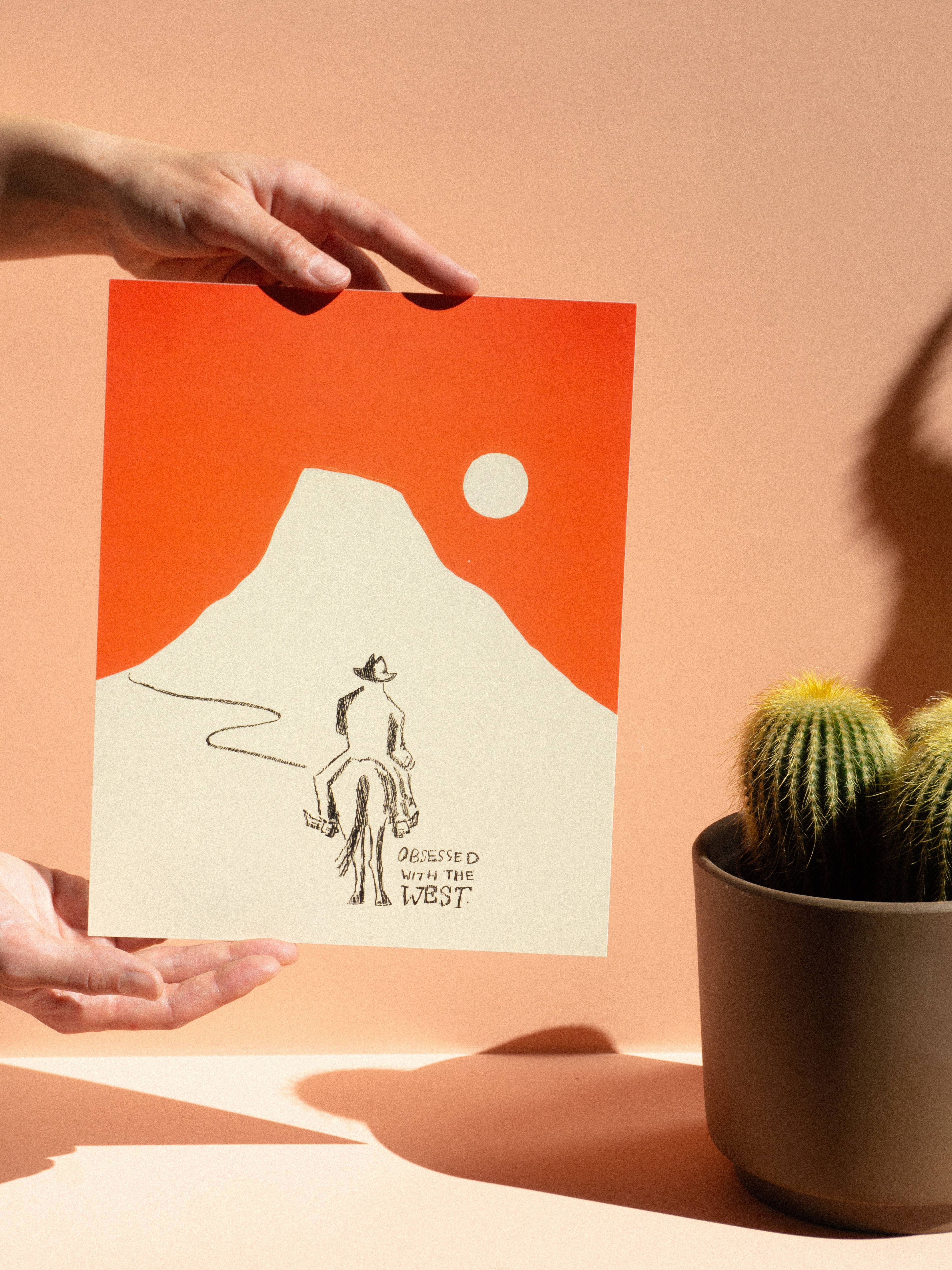 Mel K. Olrich Art - Wholesale Art Print - Cowboy riding off into the sunset, modern western wall art3