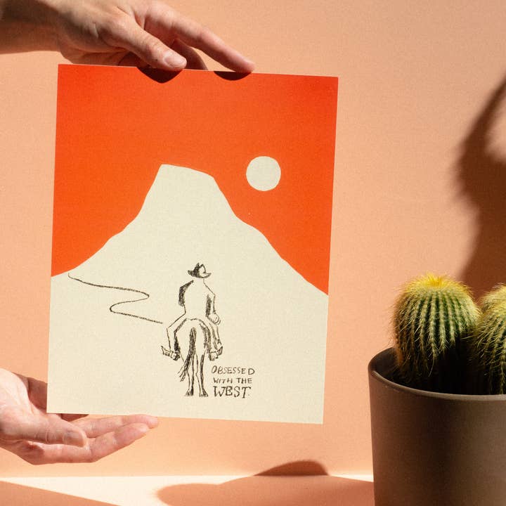 Mel K. Olrich Art - Wholesale Art Print - Cowboy riding off into the sunset, modern western wall art3