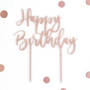 Rose Gold 'Happy Birthday' Acrylic Cake Topper for wholesale by Hootyballoo by Club Green