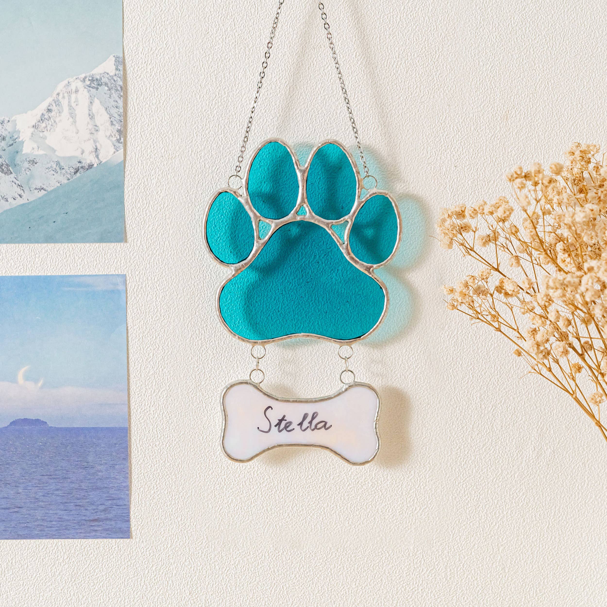 MondoBellissimo - Vente Attrape-soleil - Attrape-soleil commémoratif patte d'animal en vitrail Q1914