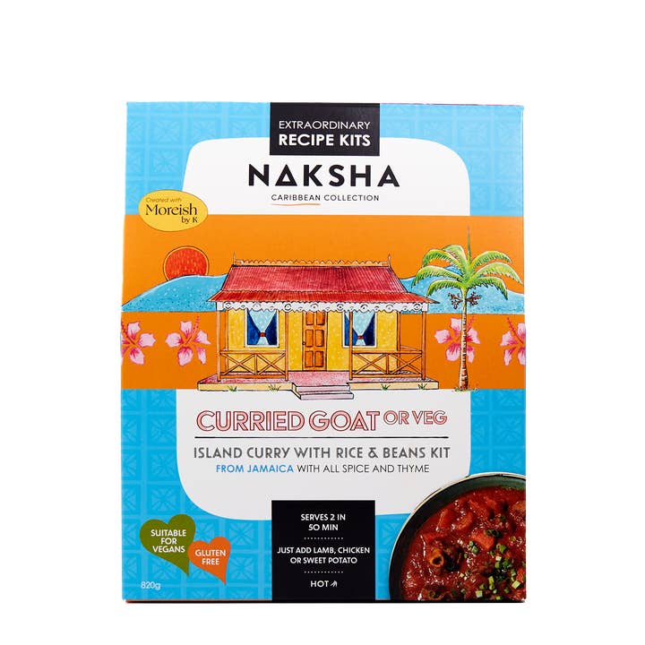 KIT DE RECETTES AU CURRY INSULAIRE AVEC RIZ ET HARICOTS DE JAMAÏQUE pour la vente par Naksha Gourmet Recipe Kits