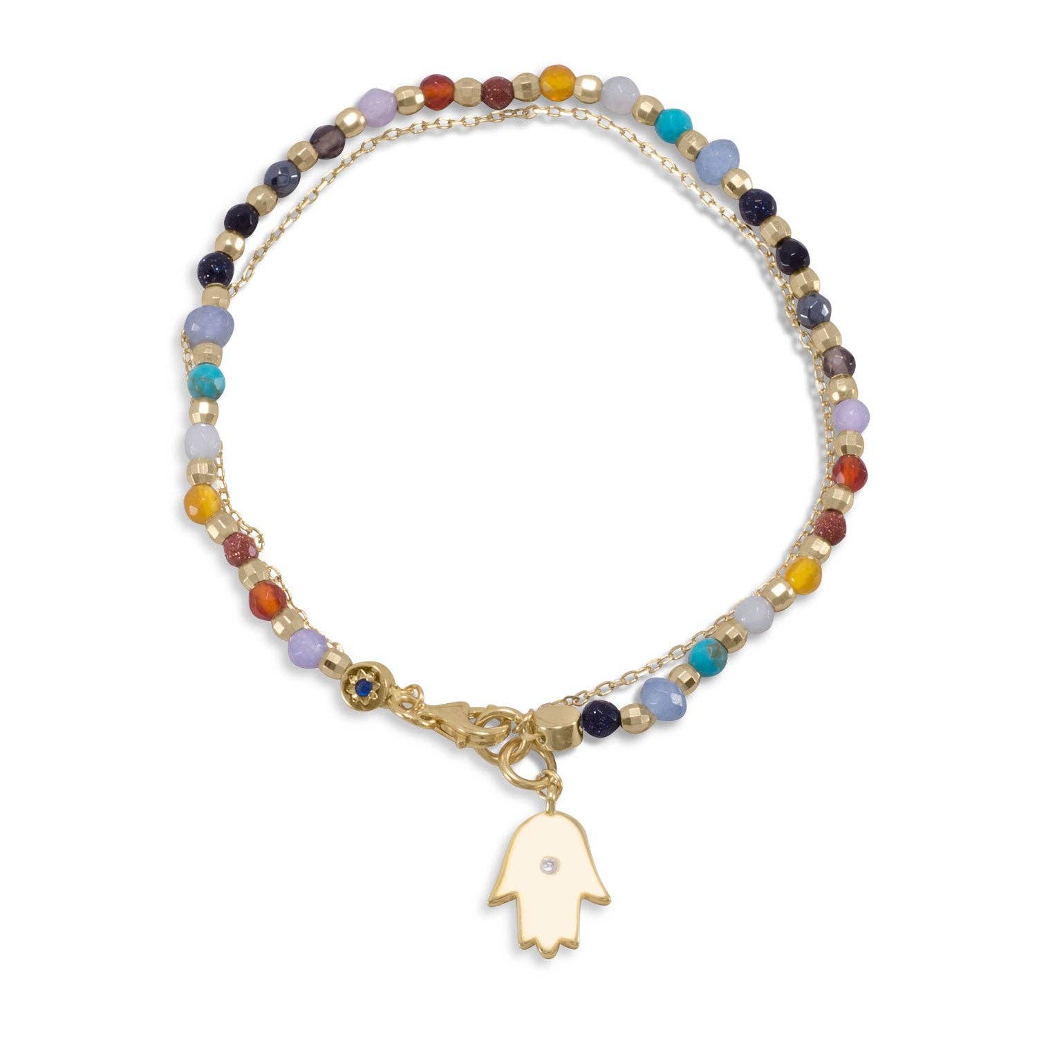 Silver Stars Collection - Wholesale Charm/Dangle Bracelet - 14 Karat Gold Plated Multi Stone Bracelet with Hamsa Charm0