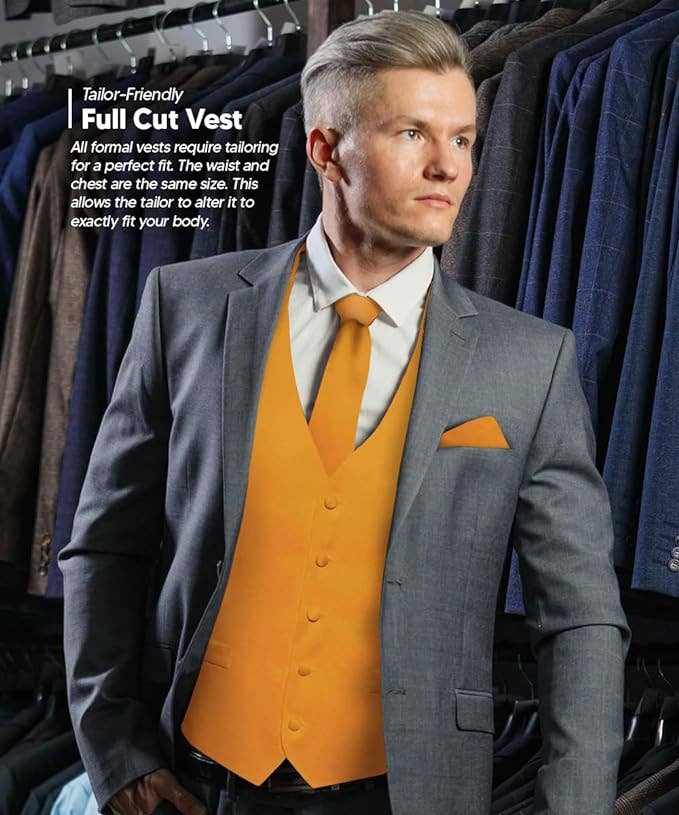 Dubal Brothers - Wholesale Suit Vest - Men's - Vittorio Farina Solid Satin Vest Set (White Back) Var. 02 (Mustard-Yellow)2