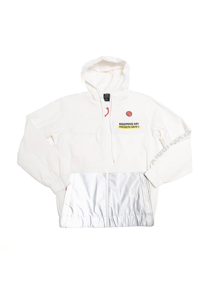 White Happy Pockets Windbreaker Zip-Up Jacket (White) for wholesale on Faire