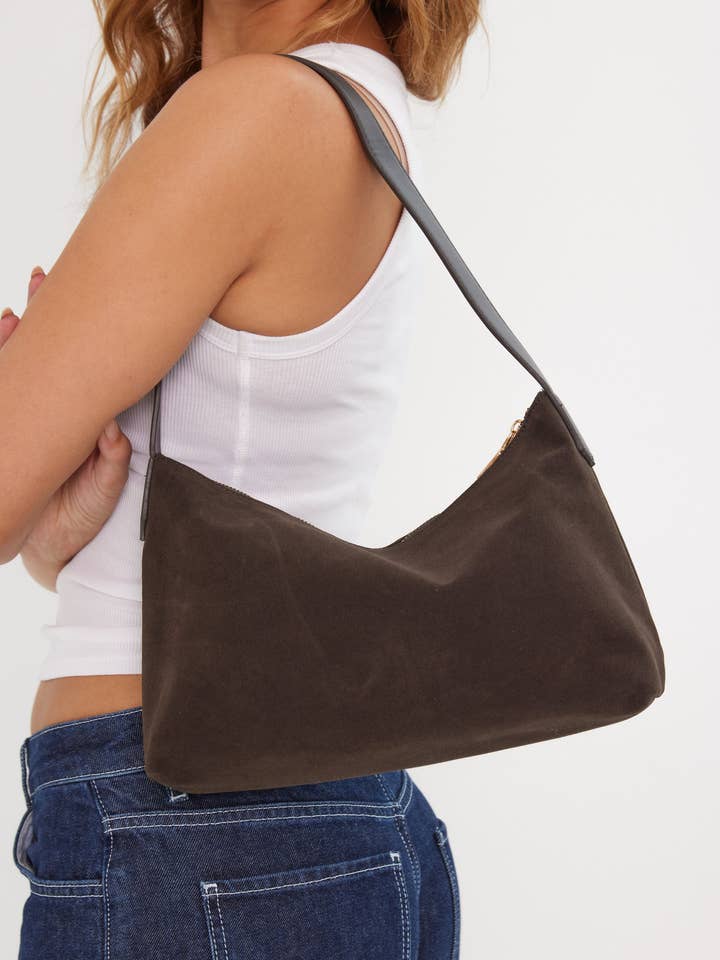 Slouchy Suede Shoulder bag in Brown for wholesale by My Accessories London